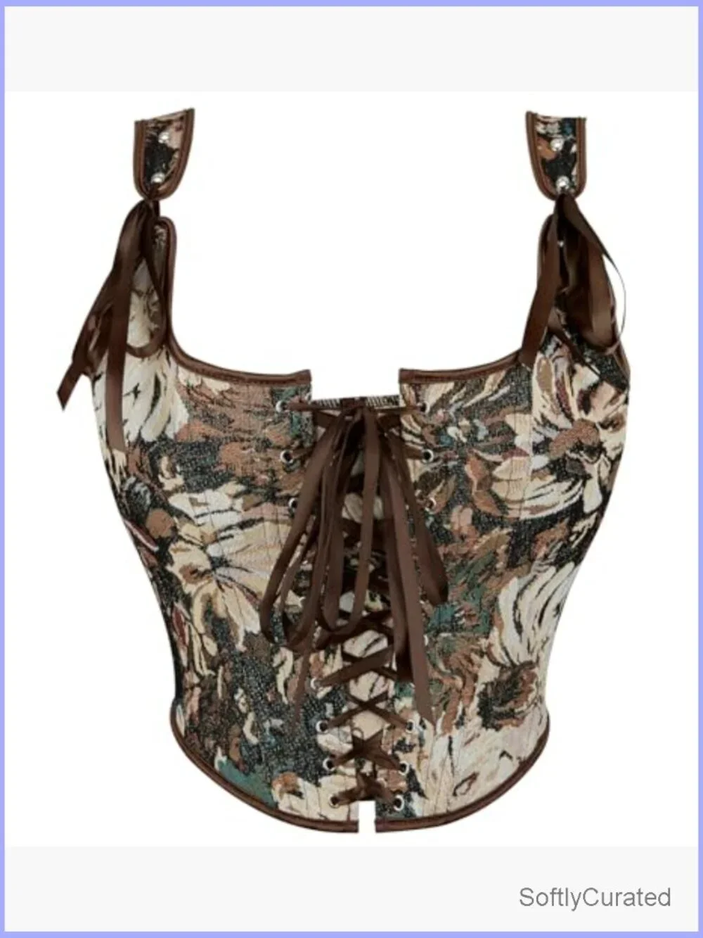 Vintage Floral Bustier Corset Top Overbust Shapewear Adjustable Lace Up